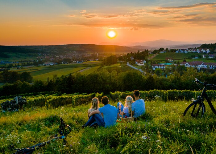 Bad Waltersdorf, Sonnenuntergang, Luftaufnahme, Weingarten | © Tourismusverband Thermen- Vulkanland, Mia's Photoart